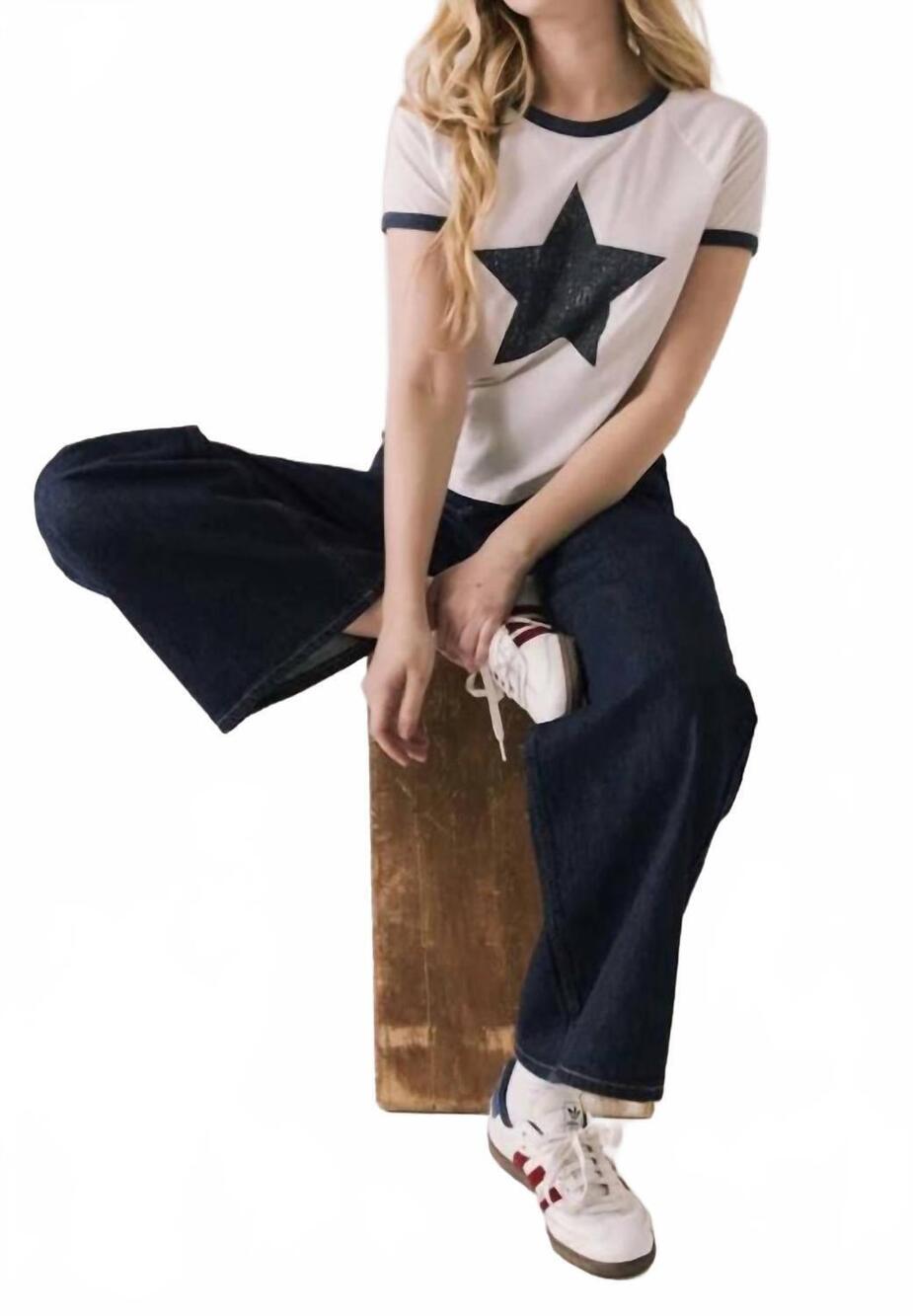 NEW CHASER classic star vintage ringer tee with star print in white